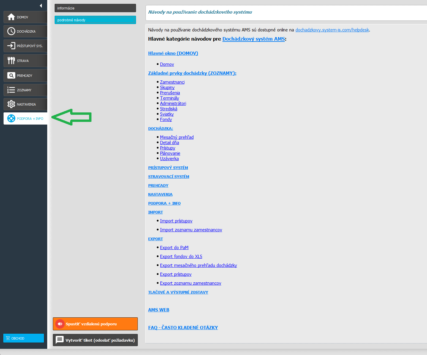 Karta Podpora + info v AMS