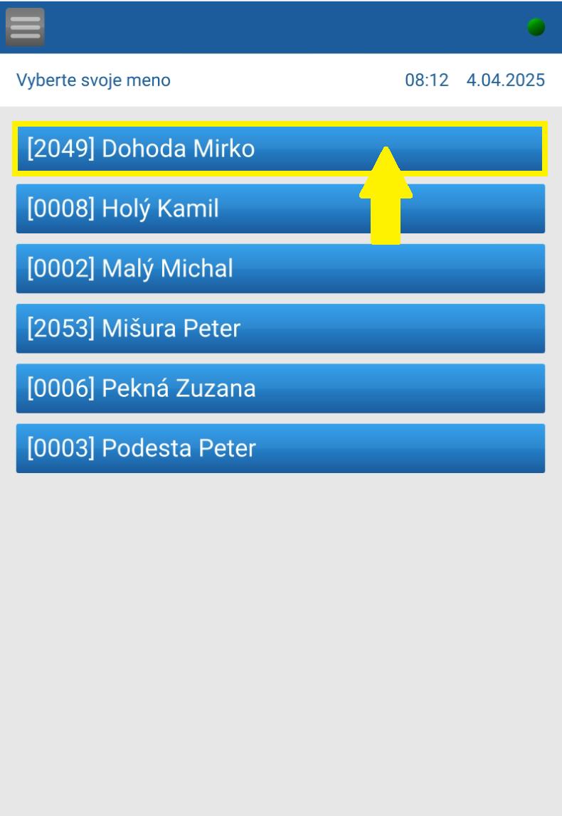 Výber mena zamestnanca na tablete