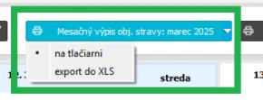 Strava - menu - Mesačný výpis objednaných jedál za zamestnanca - výber typu tlače