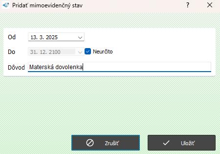 Zamestnanci - mimoevidenčné stavy - nastavenie